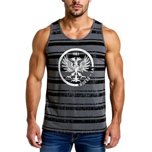 GUESS Men Striped Eagle Graphic Tank Top Grey Black Logo Sleeveless Shirt XL NWT